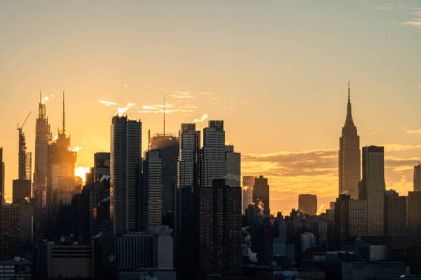 istock MANHATTAN MANHATTAN SKYLINE stunning morning light, city scape water reflection, real time video from New jersey 2197380797