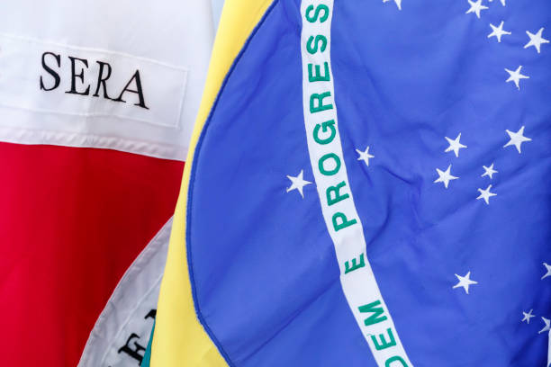 Brazil and Minas Gerais state flag - red color and horizontal white background - state symbol - Brazil flag