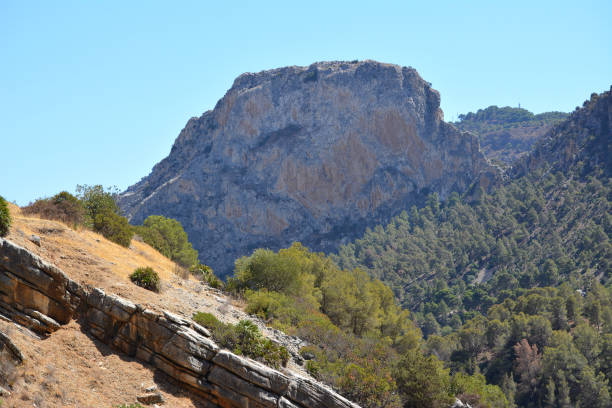 Rocky mountains over the El Caminito del Rey (The King's Little Path) a 7.7 kilometres long walkway pinned along the steep walls of a narrow gorge in El Chorro, near Ardales in the province of Málaga, Spain.