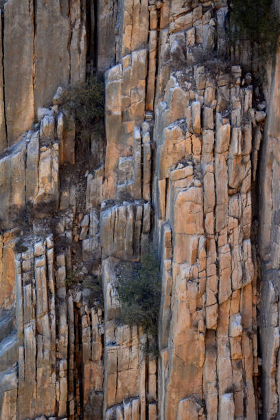Rock walls at El Caminito del Rey (The King's Little Path) a 7.7 kilometres long walkway pinned along the steep walls of a narrow gorge in El Chorro, near Ardales in the province of Málaga, Spain.