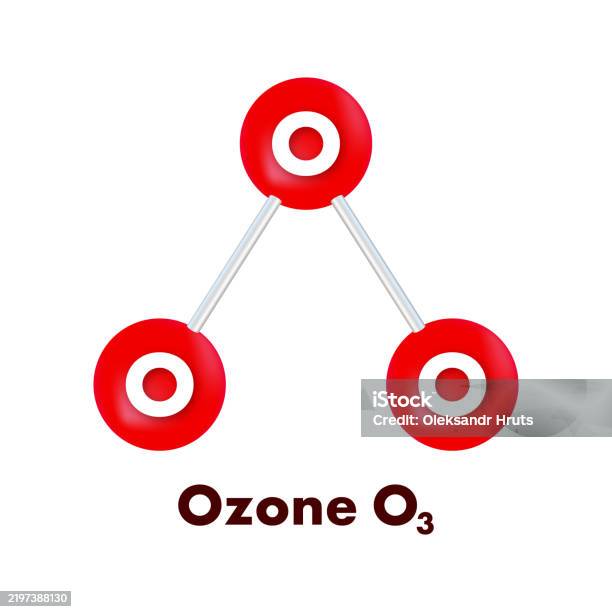 Ozone O3 Molecule Model With Three Oxygen Atoms Forming A Triangular ...