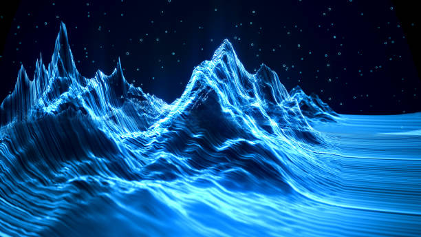 istock Vibrant blue waves and mountains illuminated under a starry night sky in a stunning abstract representation 2197388907