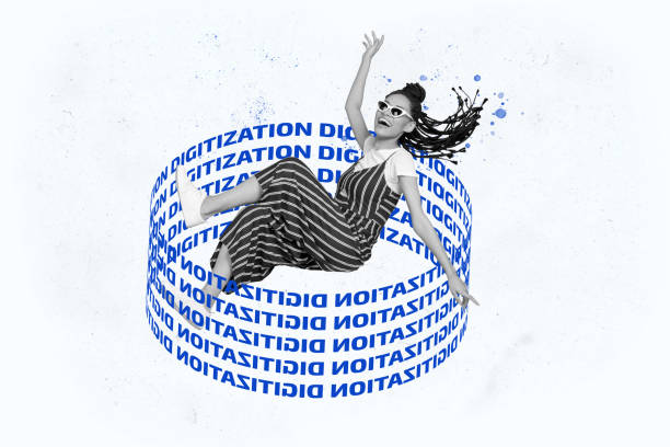 Composite trend artwork 3D sketch image photo collage of ai data information technology business work projection young lady smile model.