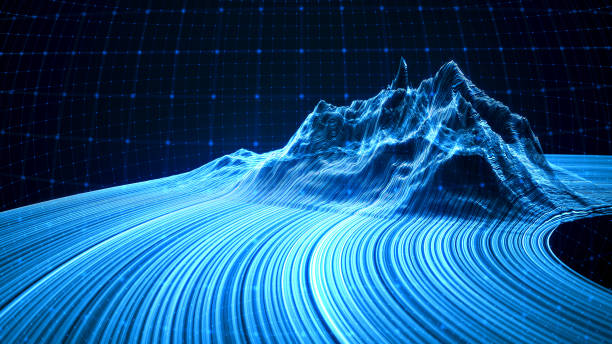 istock Vibrant blue waves and mountains illuminated under a starry night sky in a stunning abstract representation 2197389623
