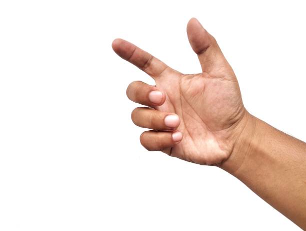 istock Asian man's hand holding something  isolated on white background 2197395894