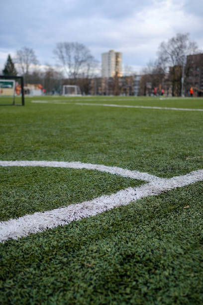 istock Close-up of a soccer (football) field corner 2197403329