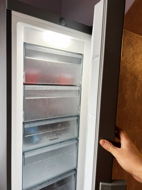 istock Hand opening a modern freezer with organized compartments under bright lighting 2197404264