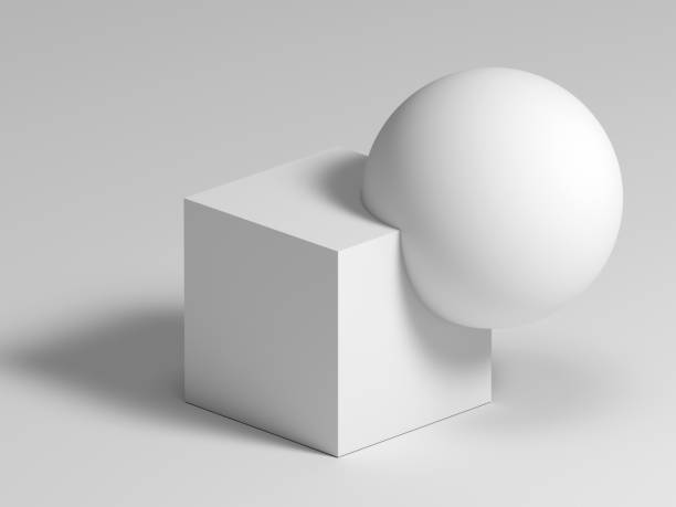 istock Abstract white geometric installation, a box is merged with sphere, 3 d 2197404669