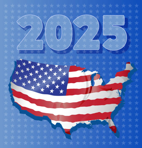 istock Campaign poster United States with national flag in map and year 2025 2197409469