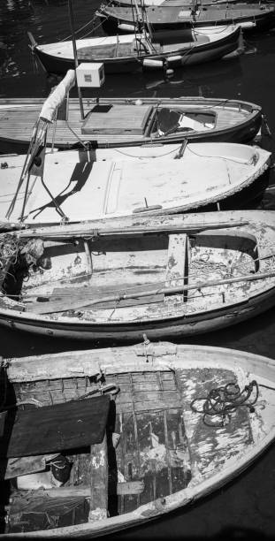 istock Working boats lined up in harbor at Camogli, Italy 2197413650