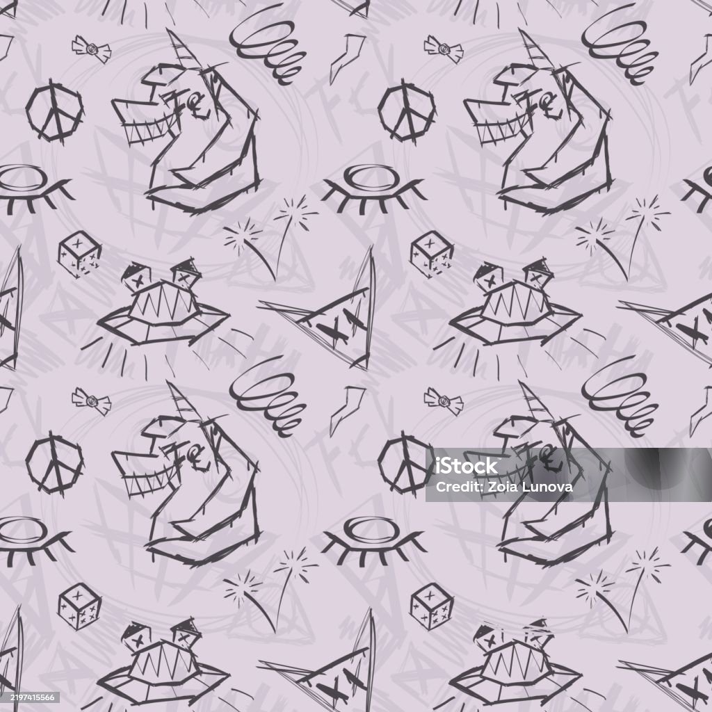 Evil Modern Pattern Seamless Graffitistyle Pattern With Inky Creepy Elements Of Evil Beasts ...