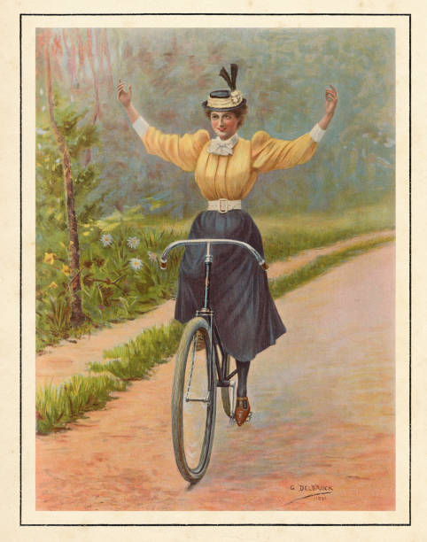 Woman hands free cycling down a hill on bicycle on springtime 1897
Original edition from my own archives
Source : Figaro Illustre 1897