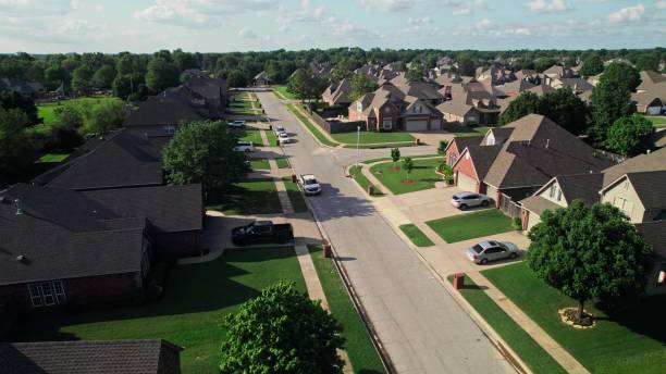 istock Drone view of a residential area 2197425624