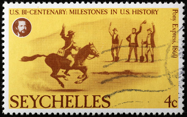 Celebration of american pony express on old postage stamp