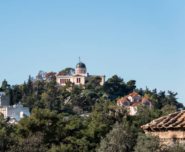 istock Athens, Greece. National observatory building up on the hill, blue sky 2197435287