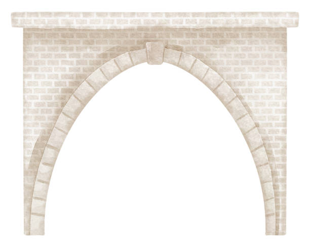 istock Watercolor stone Arch illustration. Drawing of antic structure element on isolated background. Art of historical masonry wall with doorway for childish greeting cards or kids invitations 2197439582