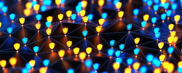 istock Network and shield icons. Abstract connections technology. Blockchain nodes. Big data safe. Cyber internet security and privacy concept. 2197444143