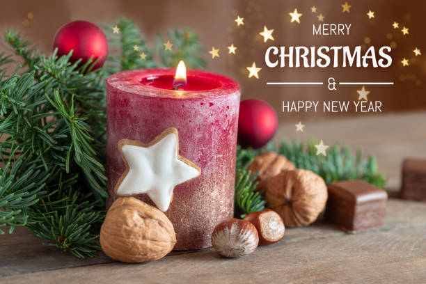 istock Christmas greetings with candlelight and fir green 2197444412