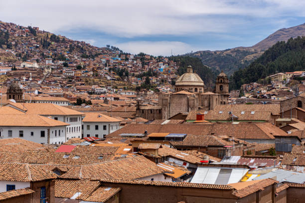 Panoramic View of Cusco Peru, Showing the Historic City Center, Beautiful Rooftops, and the Andes Mountains in the Background