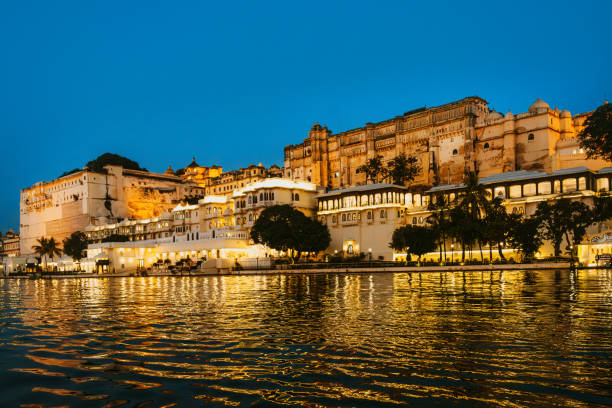 istock Majestic City Palace in Udaipur Illuminated Against Twilight Sky 2197451096