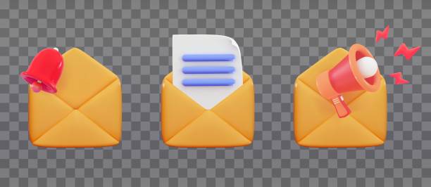 istock 3D Open envelope set White volumetric sheet of paper with blue text Realistic symbol communication Business news Alert incoming message 2197453189