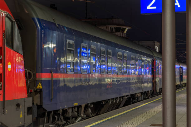 Night train from Graz to Berlin near platform in evening in station Graz Austria 02 01 2025
