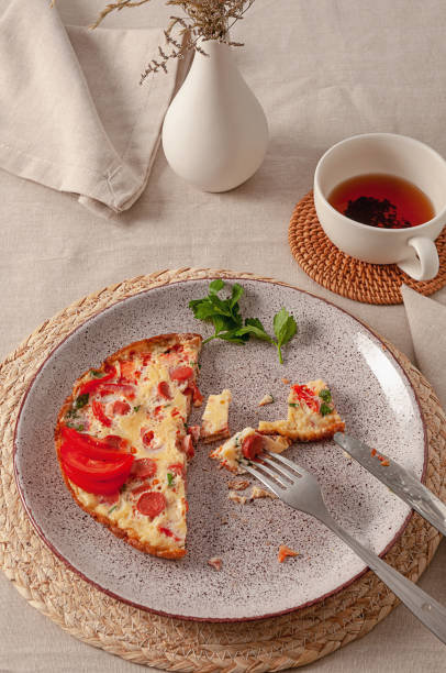 istock Fried omelette with tomatoes, sausages and fresh herbs for the perfect breakfast 2197454879