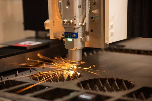 istock Metal laser cutting machine. Safe automated metal work. 2197455926