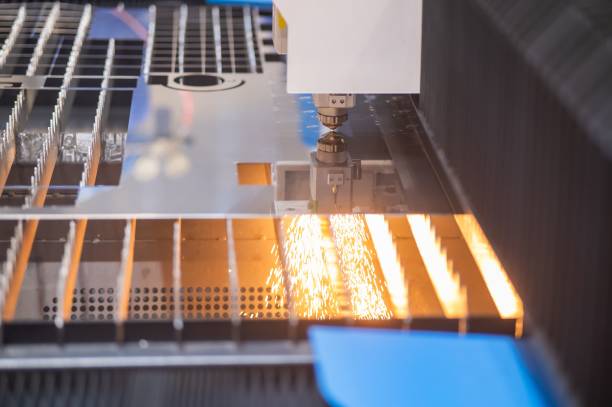 istock Metal laser cutting machine. Safe automated metal work. 2197456985