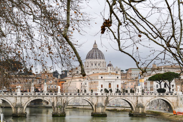 Saint Peter’s Basilica, Rome, Vatican City, Roman Catholic Church, Christianity,  River Tiber, Vittorio Emanuele II Bridge, Embankment, Riverbank