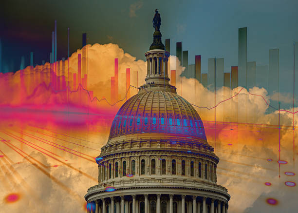 istock Government failure and unemployment problems from the economic crisis. Stressed businessman sits in panic digital stock market financial background. Stock market and global economic inflation recession. 2197459619