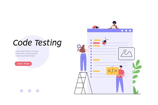 Ilustración de Software Testing Illustration Coders Working With Code ...