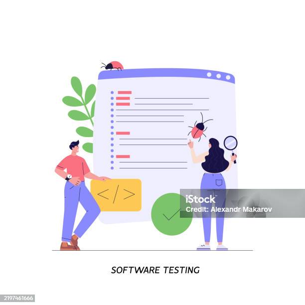 Software Testing Illustration Coders Working With Code Testing And ...
