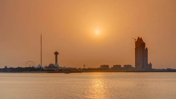 Sunset in Abu Dhabi over Marina Island timelapse