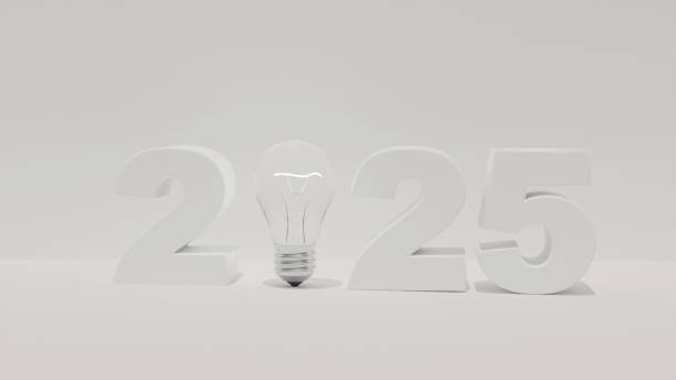 istock 3D model of an incandescent light bulb and the year 2025 where instead of zero there is a light bulb 2197468630