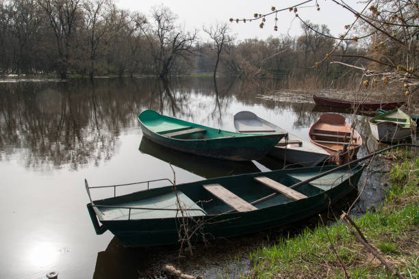 Boats on spring river bank nature landscape