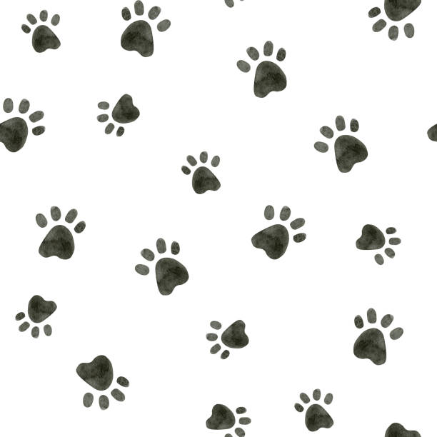 istock Pet tracks watercolor illustration. Seamless pattern of black animal footprints. 2197470007