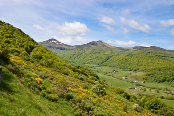 Beautiful view of a volcanic mountain range with a verdant volcanic valley