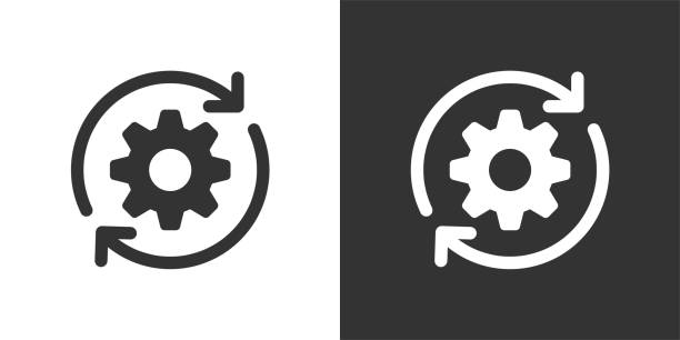 bildbanksillustrationer, clip art samt tecknat material och ikoner med process glyph solid icon. black and white icon series. perfect pixel isolated on white and black background - förändring