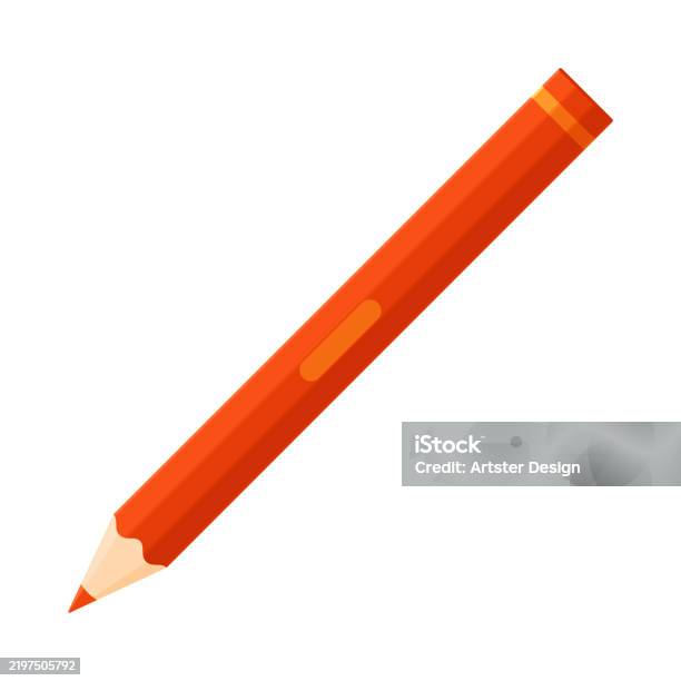 Red Colored Pencil Sharpened With A Sleek Design School Supplies Stationery Drawing Sketching Writing Tool Concept Flat Vector Illustration Isolated On White Background With Copy Space Stock Illustration - Download Image Now