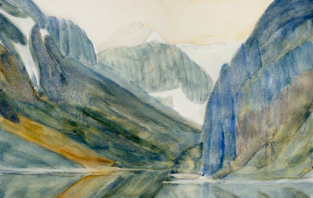 istock Rocky Mountain Lake Landscape Watercolor Painting 2197514643