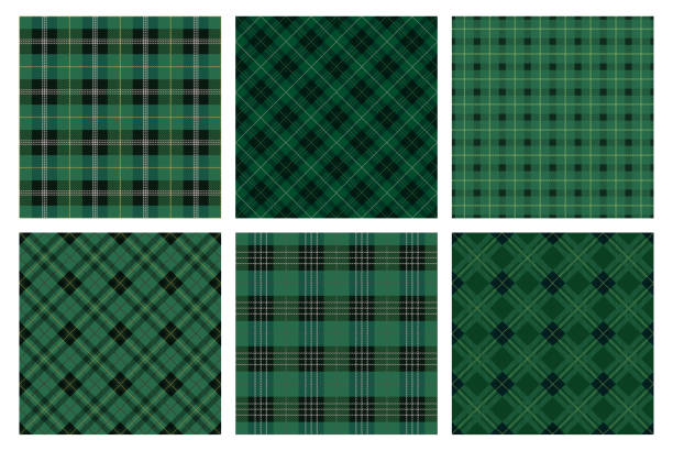 Horizontally And Vertically Repeatable Seamless Green Tartan Plaid Set. Vector Illustration.
