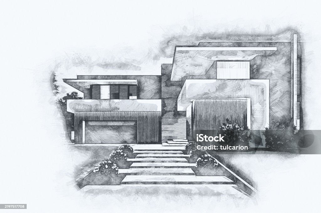 Villa Scetch Modern Villa Architectural Pencil Sketch Stock Photo - Download Image ...