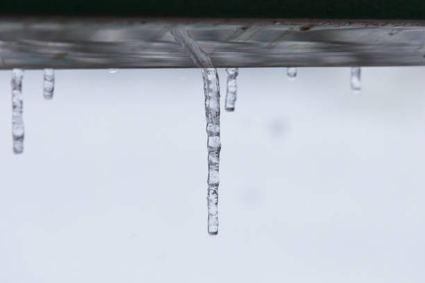 Icicles found under the eaves in the cold winter.
