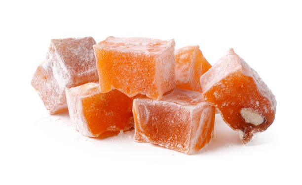 istock Delightful Turkish delight cubes dusted with sugar showcasing rich orange color 2197537329