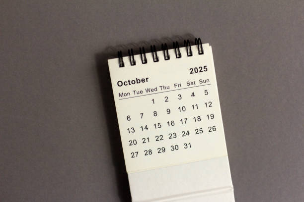 istock Desk calendar for October 2025 on a gray background. 2197537705