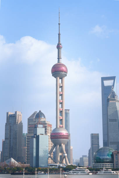 Shanghai Oriental Pearl Tower in the Pudong District, Lujiazui, China; close up view