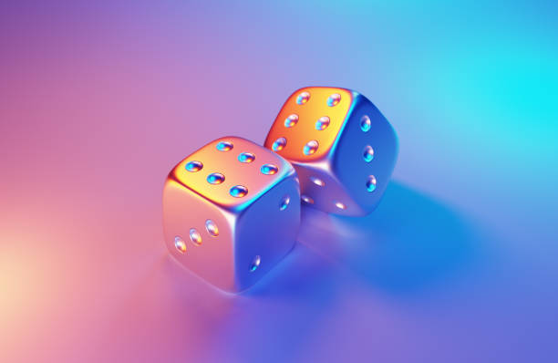 istock Dice Pair Illuminated By Blue And Pink Lights On Blue Background 2197541265
