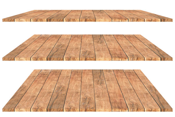 istock Wooden shelf is blank template on white background for display the products. 2197543058