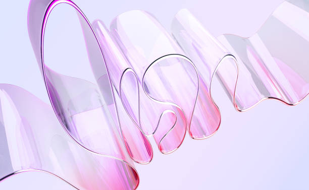 Pink pastel macro 3d background with liquid glass transparent fold ribbon wave line render. Abstract creative wallpaper with plastic, acrylic or film curve tape rainbow color gradient